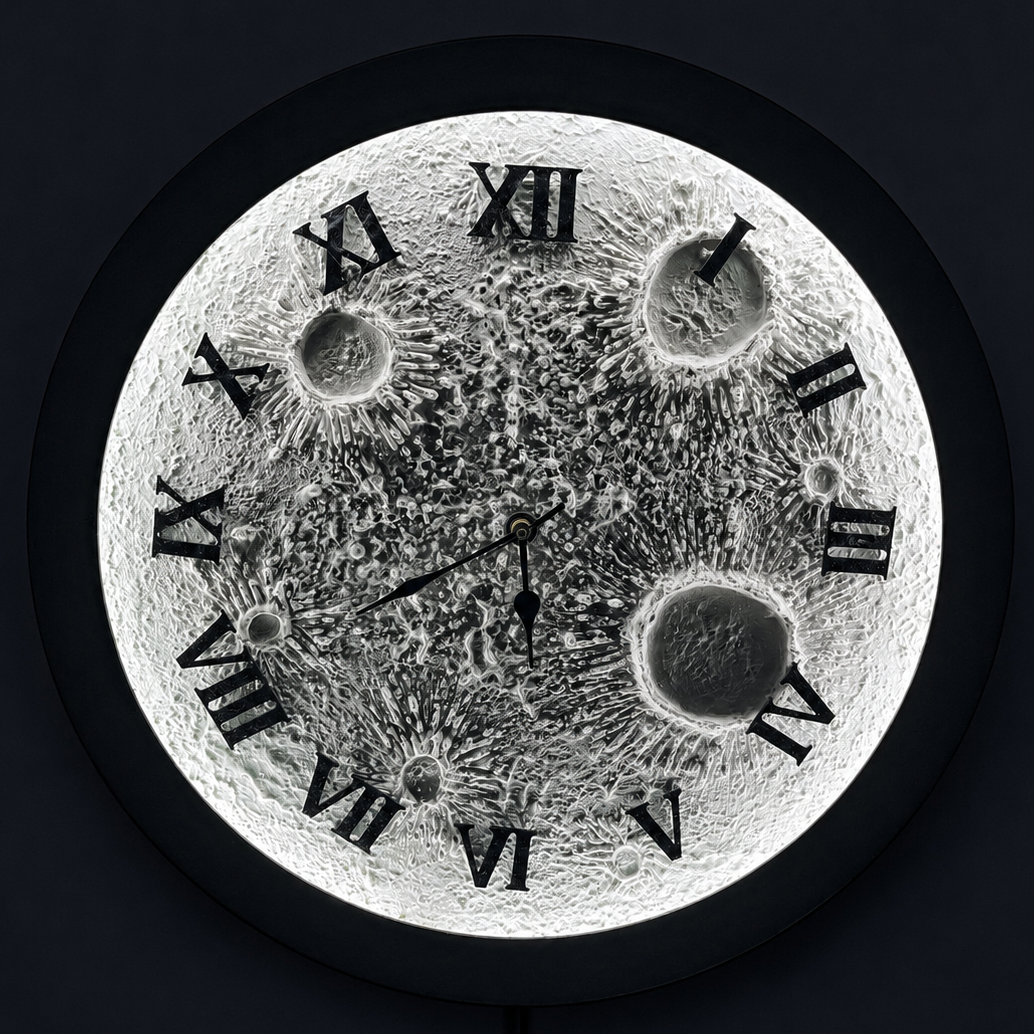 Moon Surface Decorative Wall Clock with Black Roman Numerals