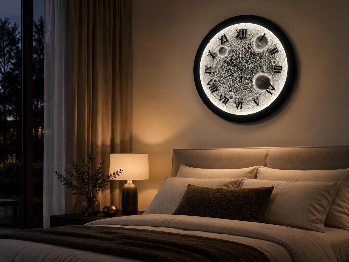 Moon Surface Decorative Wall Clock with Black Roman Numerals