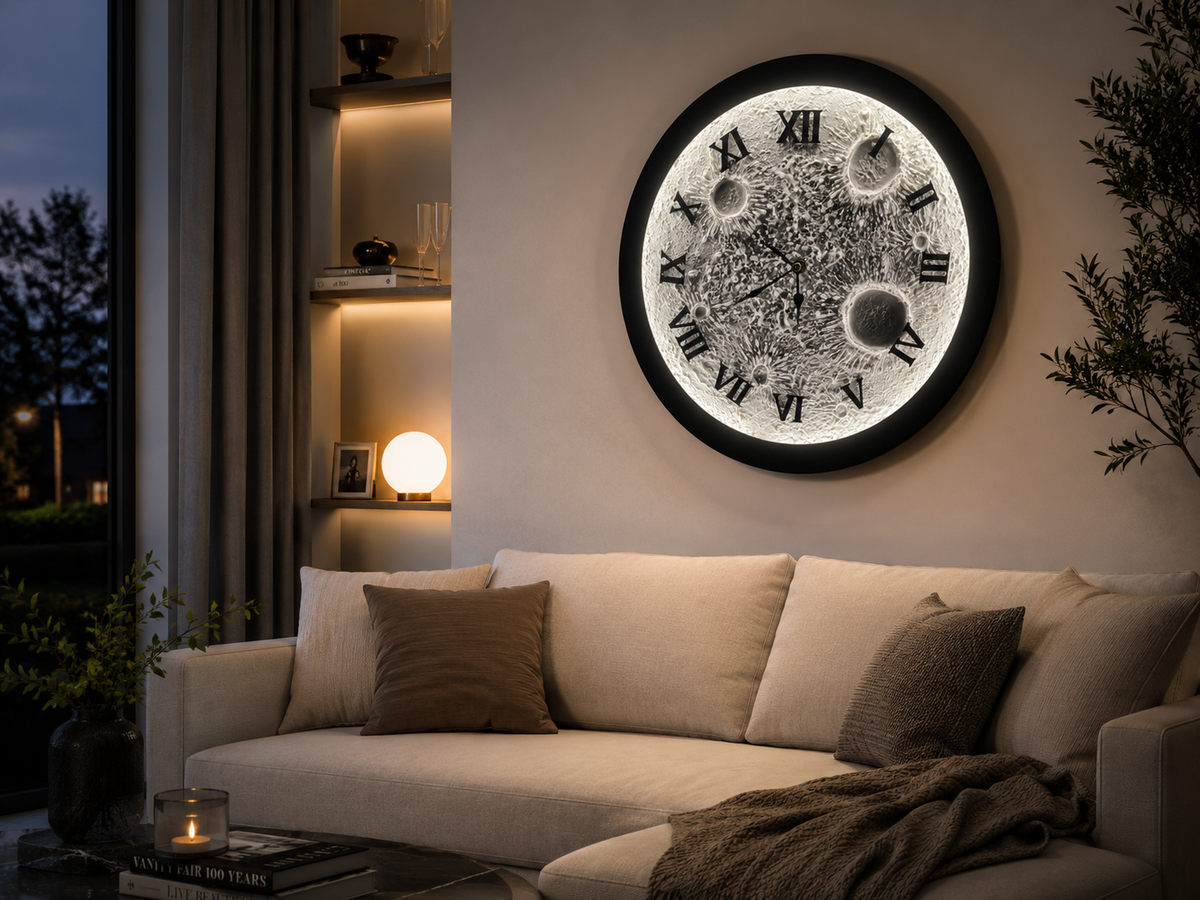 Moon Surface Decorative Wall Clock with Black Roman Numerals
