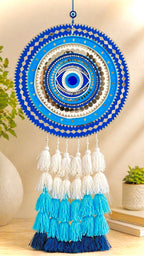 Blue Evil Eye Mandala Wall Hanging – Mirror Mosaic & Tassels