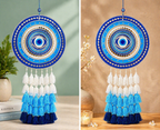 Blue Evil Eye Mandala Wall Hanging – Mirror Mosaic & Tassels