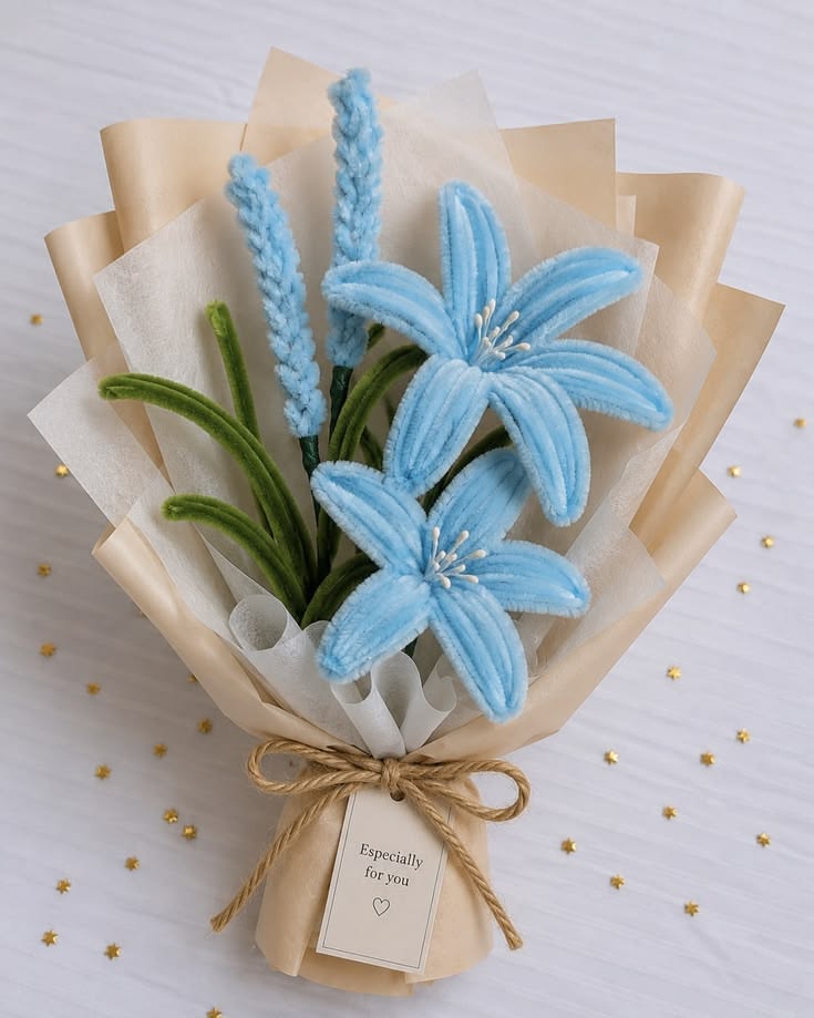 Blue Lily Handmade Flower Bouquet – Soft Blue Floral Gift