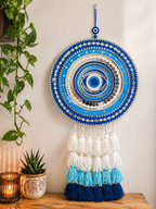 Blue Evil Eye Mandala Wall Hanging – Mirror Mosaic & Tassels